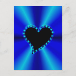 Postal Corazón negro con estrellas en arcoiris azul
