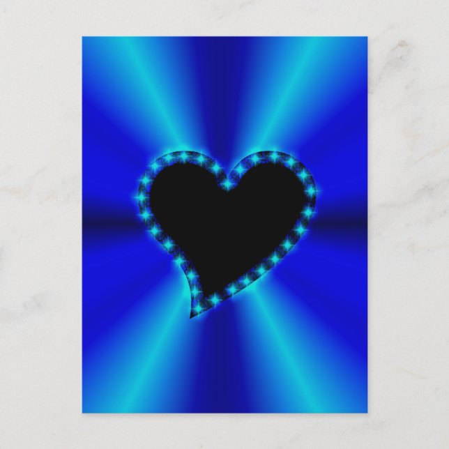 Postal Corazón negro con estrellas en arcoiris azul (Anverso)