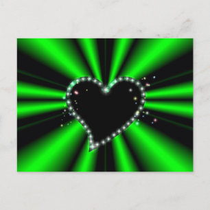 Postal Corazón negro con estrellas en arcoiris verde