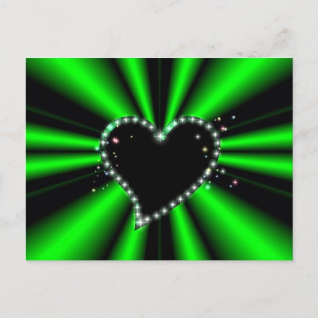 Postal Corazón negro con estrellas en arcoiris verde (Anverso)