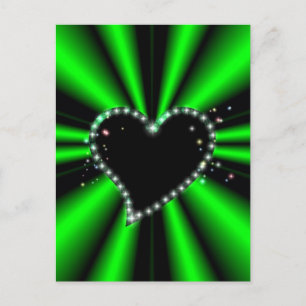 Postal Corazón negro con estrellas en arcoiris verde