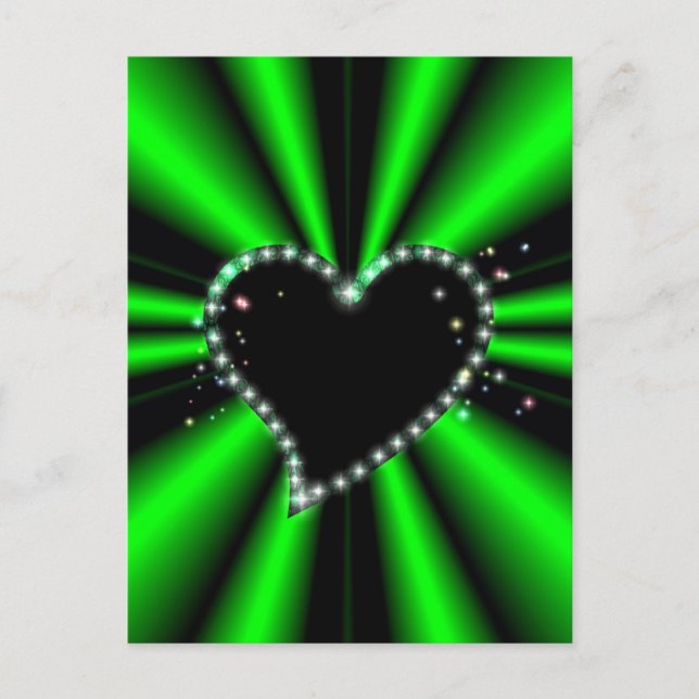 Postal Corazón negro con estrellas en arcoiris verde (Anverso)