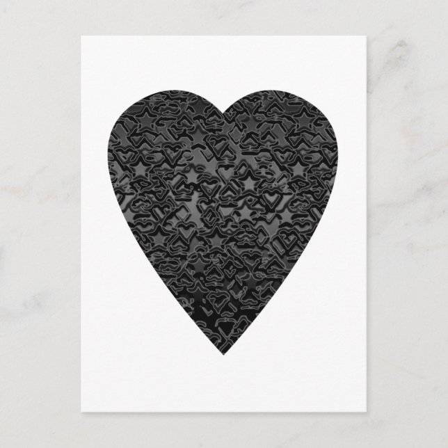Postal Corazón negro. Diseño de Corazón con Patrones. (Anverso)