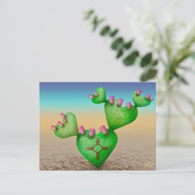 Postal Corazón Nopales Cactus Zia Desierto (Anverso de pie)