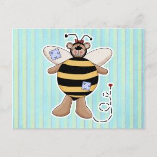 Postal Corazón Parche Bumble Bee Bear