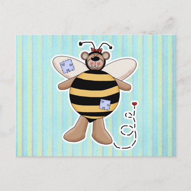 Postal Corazón Parche Bumble Bee Bear (Anverso)