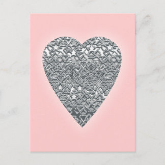 Postal Corazón. Patrón gris claro impreso y gris medio.