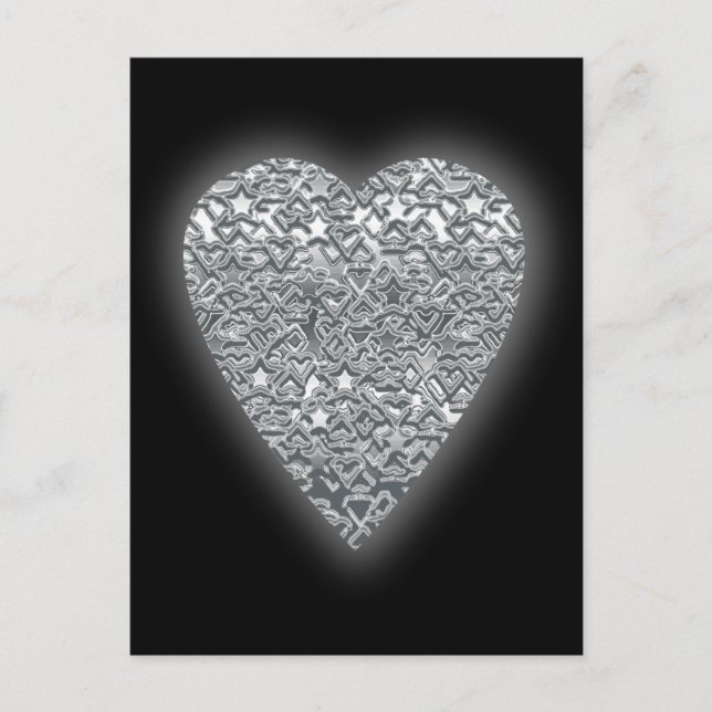 Postal Corazón. Patrón gris claro impreso y gris medio. (Anverso)