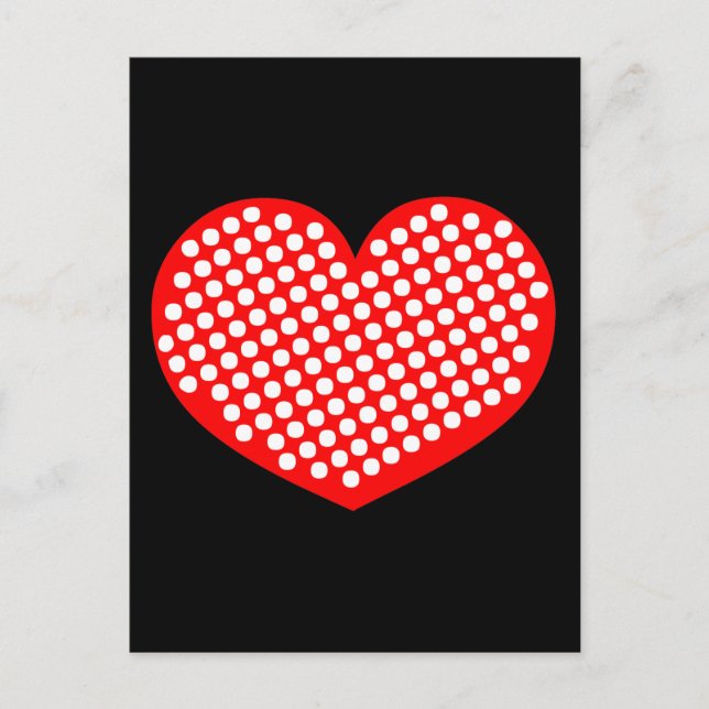 Postal Corazón Polkadot blanco y negro rojo (Anverso)