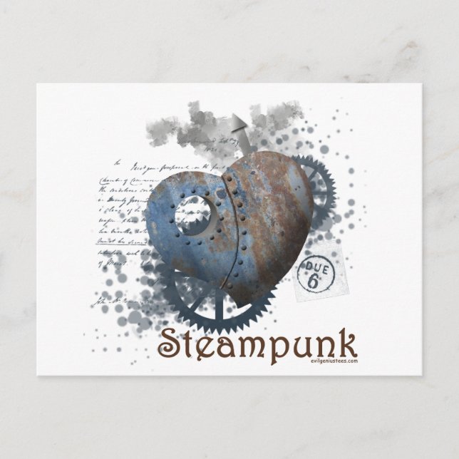Postal Corazón remachado de amor steampunk (Anverso)