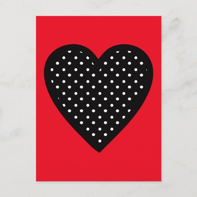 Postal Corazón retro de punto de polka negro sobre fondo  (Anverso)