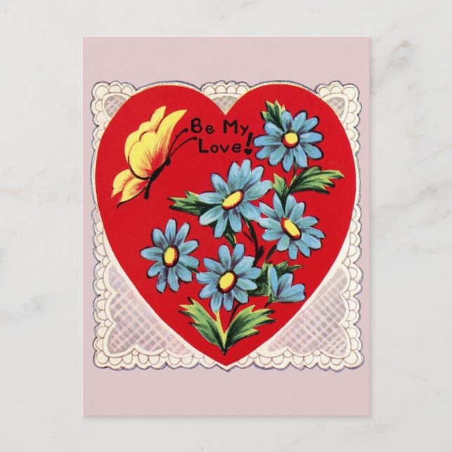 Postal Corazón retro encaje y flores Valentine (Anverso)