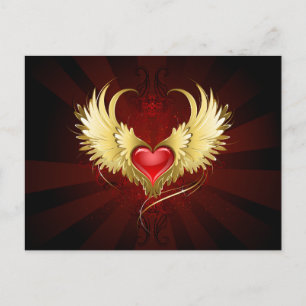 Postal Corazón Rojo con Alas Doradas