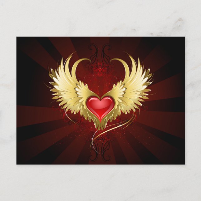 Postal Corazón Rojo con Alas Doradas (Anverso)