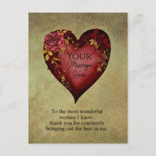 Postal Corazón Rojo Con Rosas Editable