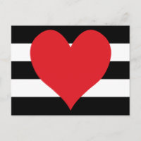 Corazón rojo de franjas negra y blanca