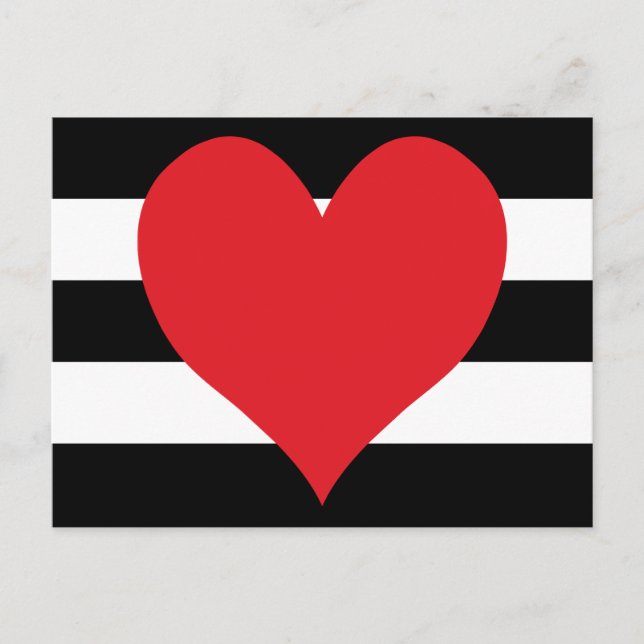 Postal Corazón rojo de franjas negra y blanca (Anverso)