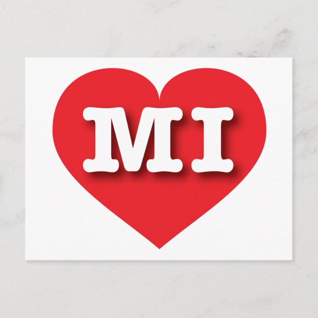 Postal Corazón Rojo de MIchigan - Amo MI (Anverso)