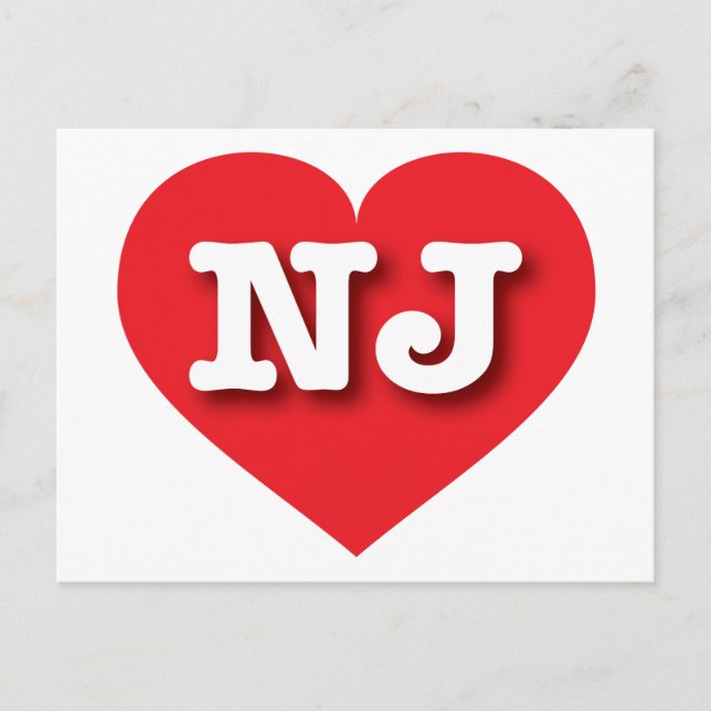 Postal Corazón Rojo de Nueva Jersey - Amo NJ (Anverso)