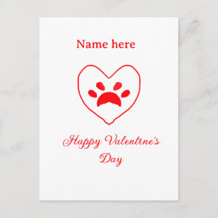 Postal Corazón rojo perro gato pata feliz día de San Vale