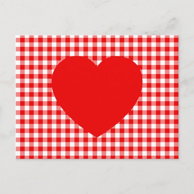 Postal Corazón Rojo sobre Cuadros Rojos (Anverso)