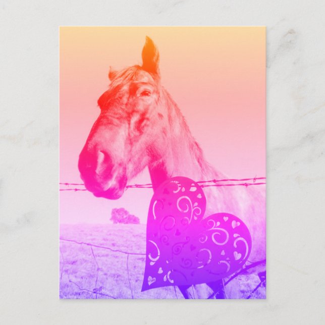 Postal Corazón Rojo y Caballo Valinetine o amor (Anverso)