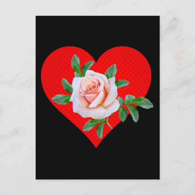 POSTAL CORAZÓN ROJO Y ROSA PARA EL DÍA DE SAN VALENTÍN (Anverso)