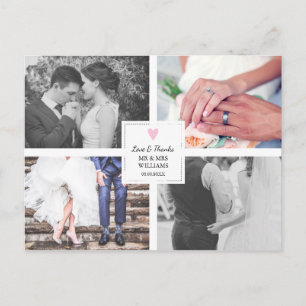 Postal Corazón rosa   Collage de fotos boda   Amor y grac