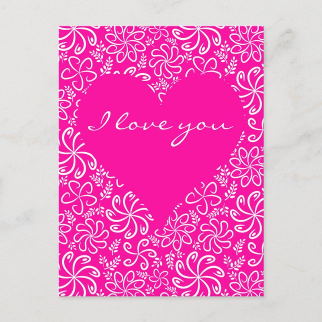 Postal Corazón rosa con flores Postcard (Anverso)
