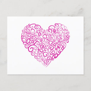Postal Corazón rosa de escritura a mano espiral para Día