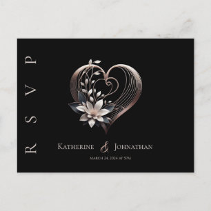 Postal Corazón rosa moderno con flores-RSVP-Boda-