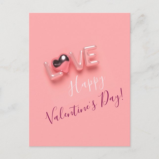 POSTAL CORAZÓN ROSA MODERNO DEL DÍA DE SAN VALENTÍN (Anverso)