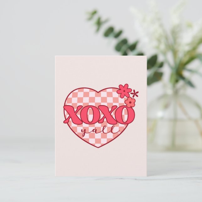 Postal Corazón Rosa Xoxo Abrazos y Besos (Anverso de pie)