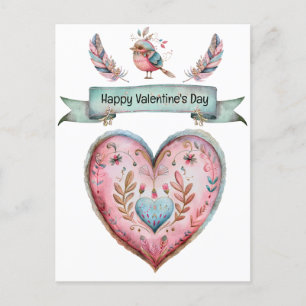 Postal Corazón rosa y azul pastel