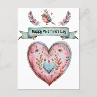 Postal Corazón rosa y azul pastel