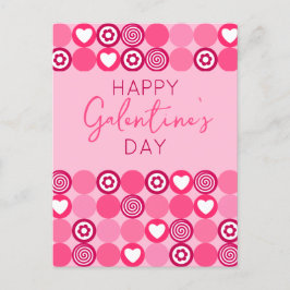 Postal Corazón rosa y flor del día de Galentine feliz