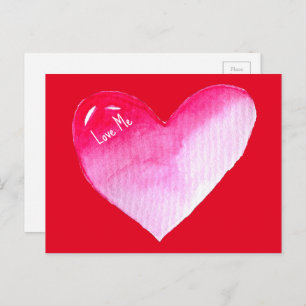 Postal Corazón rosa y rojo acuarela pop de arte valentina