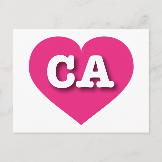 Postal Corazón rosado caliente de California - Amo CA (Anverso)