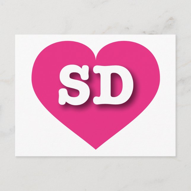 Postal Corazón rosado caliente de Dakota del Sur - Amo el (Anverso)