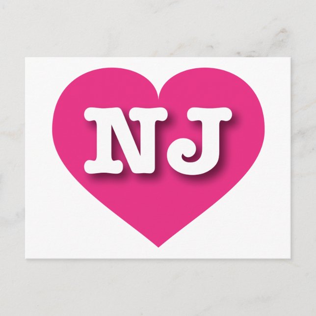 Postal Corazón rosado caliente de Nueva Jersey - Amo NJ (Anverso)