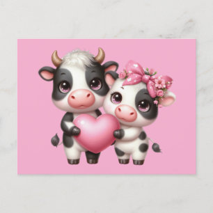 Postal Corazón rosado de vacas cortas
