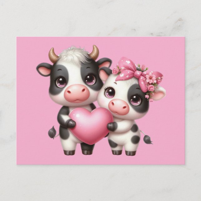 Postal Corazón rosado de vacas cortas (Anverso)