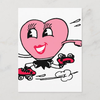 Postal Corazón rosado en patines para rodillos