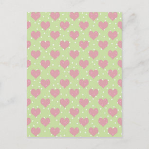 Postal Corazón rosado y patrón de puntos de polka blanco