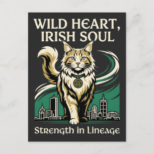 Postal Corazón Salvaje Alma Irlandesa Maine Coon