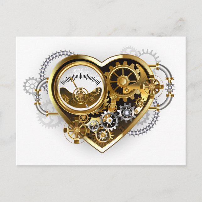Postal Corazón Steampunk con un Manómetro (Anverso)