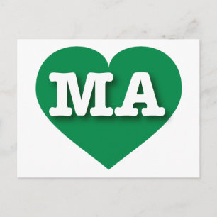 Postal Corazón verde de Massachusetts - Me encantan las M