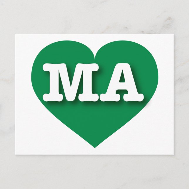 Postal Corazón verde de Massachusetts - Me encantan las M (Anverso)