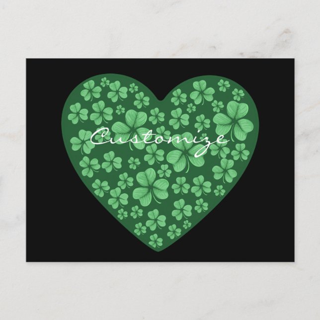 Postal corazón verde de Shamrock St Patrick's Day (Anverso)