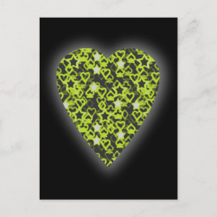 Postal Corazón Verde. Diseño de Corazón con Patrones.